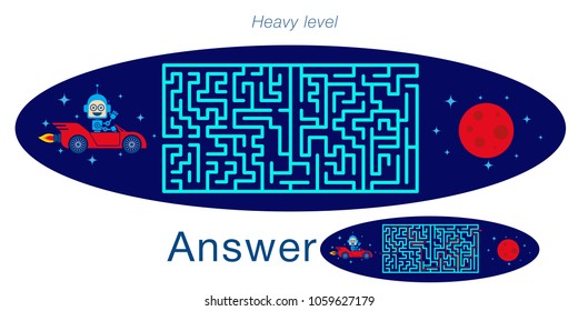 Children's labyrinth with robot and mars . A puzzle for children. Vector maze.