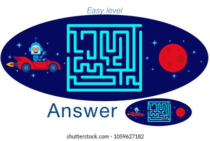 Children's labyrinth with robot and mars . A puzzle for children. Vector maze.