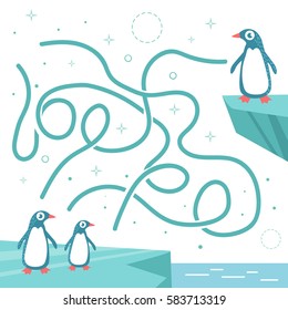 Children's labyrinth. Vector. Cartoon. Isolated. Flat. Illustration for children. Penguins