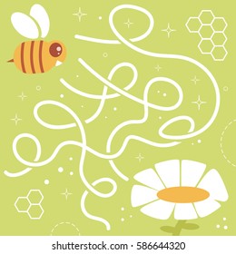 Children's labyrinth. Vector. Cartoon. Isolated. Flat. Illustration for children. Bee and flower.