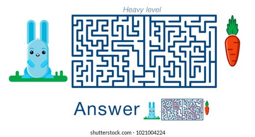 Children's labyrinth withr  abbit and carrot. A puzzle for children. Vector maze.