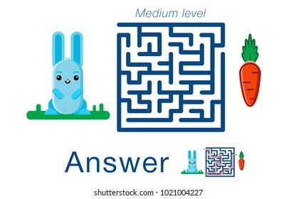 Children's labyrinth withr  abbit and carrot. A puzzle for children. Vector maze.