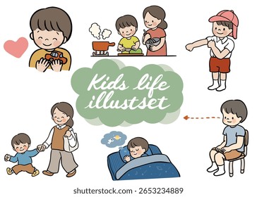 Children's life vector illustration set