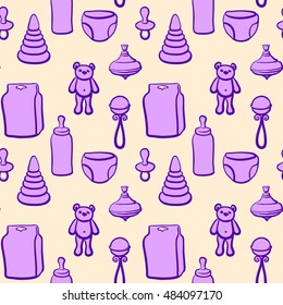 children's light yellow and lilac background of the things babies