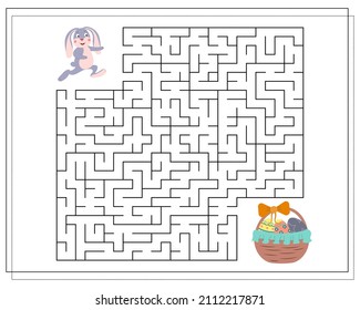 Children's logic game go through the maze. Help the hare find his way to the Easter egg. Vector isolated on a white background