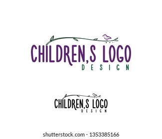children's logo design template with bird and leaves element