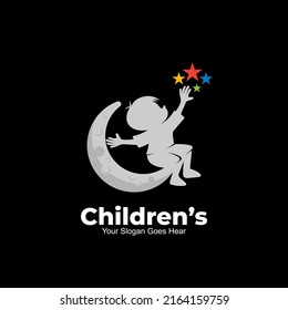 children's logo grabs a star, moon and child icon