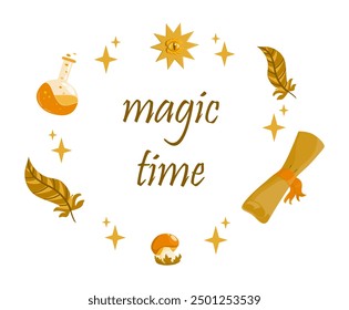 childrens magic elements, the inscription time of magic in a wreath 