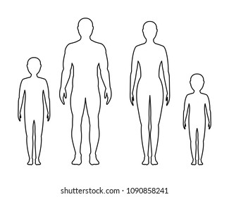 children's, male and female contour, isolated on a white background. Vector flat illustration. kid, man and a woman. family. 