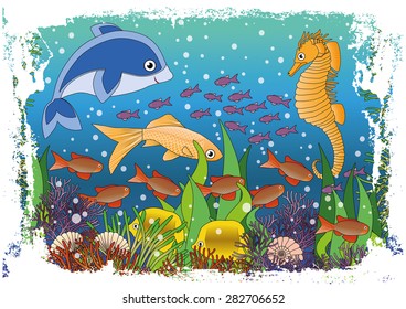 Children's maritime background, vector illustration