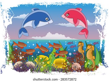 Children's maritime cover design, vector illustration