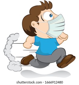 Children's mascot, people with mask running scared in panic. Ideal for educational and institutional matters