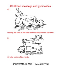 Children's massage and gymnastics. Exercises. Vector illustration.