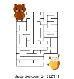 Children's maze with animals, a cute bear and a barrel of honey. Illustration, vector