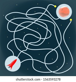 children's maze with a car to Mars. A fun maze game for kids. Space maze. Vector illustration.