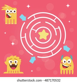 Children's maze with funny monsters. Vector illustration. Isolated