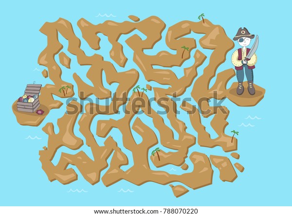 childrens maze pirate treasure map cute stock vector