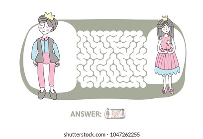 Children's maze and Prince   Princess  Cute puzzle game for kids  vector labyrinth illustration 