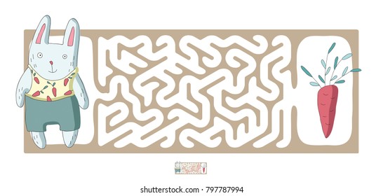 Children's maze with rabbit and carrot. Cute puzzle game for kids, vector labyrinth illustration.