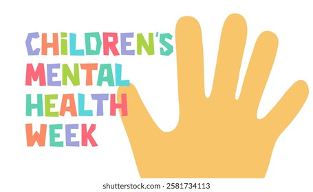 Children's mental health week banner with kid palm vector illustration. 