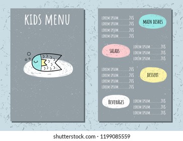 Children's menu in a hand-drawn style.