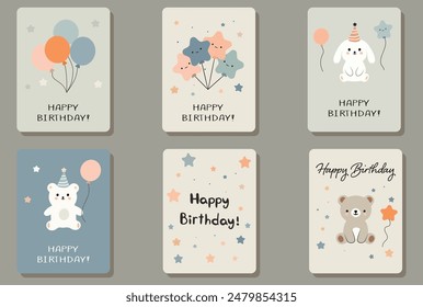 Children's minimalistic birthday greeting cards, great design for any purpose. Abstract background. Background for the banner. Vector background. A greeting card. Colorful pattern.