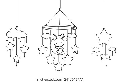 Children's mobile. A bright, multi-colored carousel that is installed above the baby's crib. Educational toy for kids.