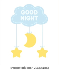 Childrens mobile for nighttime. Star and Moon flat frame vector for nursery decoration, baby shower, print and postcard