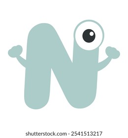 Children's  monster N letter . Vector hand drawn illustration isolated on white background.