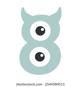 Children's monster number eight. Hand drawn vector illustration isolated on white background.