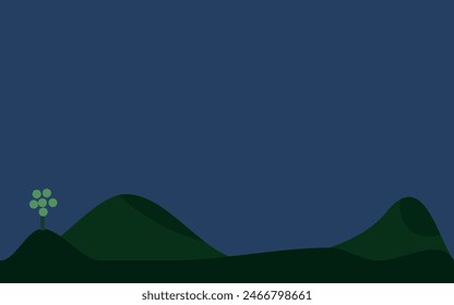 children's mountain background with green grass and shadow