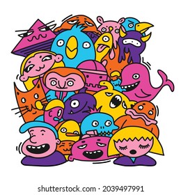 Childrens multi-colored characters, vector illustration. Drawings with little men in cartoon style.