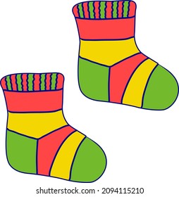 Die mehrfarbigen Socken der Kinder. Vektorgrafik leicht editierbar.