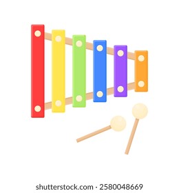 Children's multi-colored xylophone in cartoon style on a white isolated background. Children's toys for the little ones. Musical instrument.