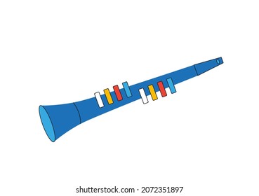 Children's musical instrument clarinet isolated on white background. A funny plastic children's toy. Vector cartoon illustration