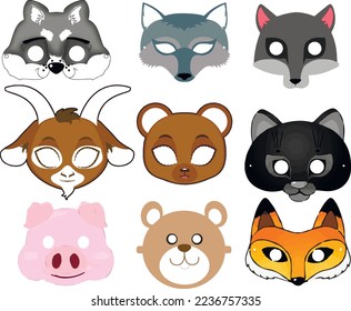 Children's New Year's animal masks: wolf, fox, bear, goat, pig