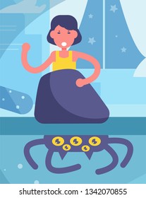 Children's nightmare Fear of monsters under the bed Girl Vector. Cartoon. Isolated art 