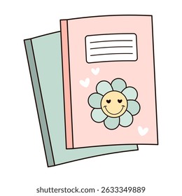 Children's notebook, book, planner clipart, school supplies, back to school, cute hand drawn vector illustration in flat style