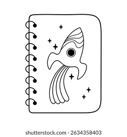 Children's notebook, book, planner clipart in black and white color, school supplies, back to school, cute hand drawn vector illustration in flat style