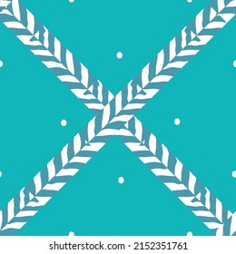 Children's novelty pattern with small polka dots and herringbone pattern on turquoise background.