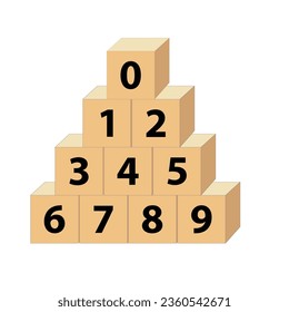 Children's number blocks, from 0 to 9, are educational blocks with big letters representing one, two, three, four, etc. This vector illustration is a basic math learning tool for kids.