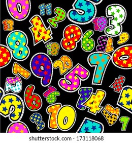 Children's number with the Stars . Seamless background of the figures on a black background. vector