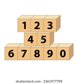 Kinderzahlen blockieren. Kinder, die Mathematikzahlen lernen, blockieren. große Buchstabennummern. Vektorgrafik