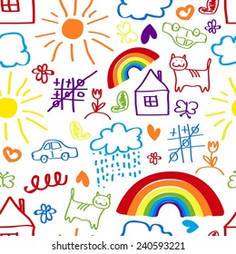 Children's painting background, a child's drawing seamless pattern