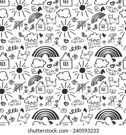 Children's painting background, a child's drawing seamless pattern