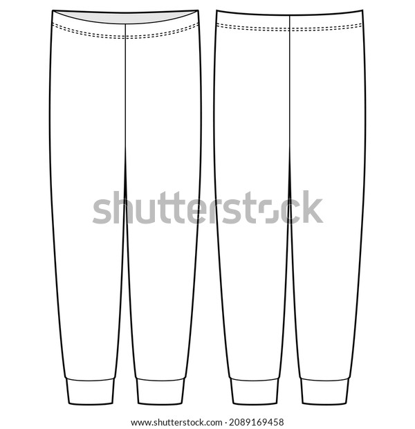 Childrens Pajamas Pants Technical Sketch Kids Stock Vector (Royalty