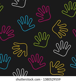 Children's palms. Multi-color seamless pattern. Vector illustration.