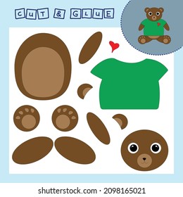 Children's paper puzzle with a bear. Baby education cut and paste applique for preschool age.