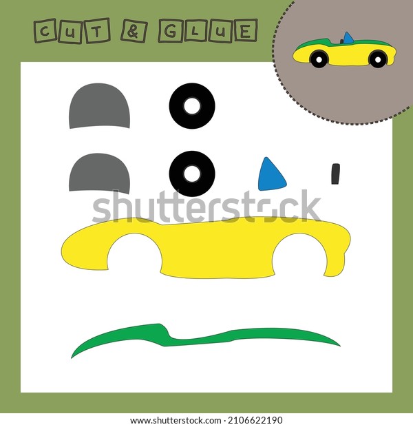Children\'s paper puzzle with a car. Baby\
education cut and paste applique for preschool\
age.
