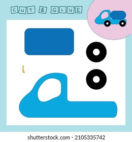 Children's paper puzzle with a car truck. Baby education cut and paste applique for preschool age.